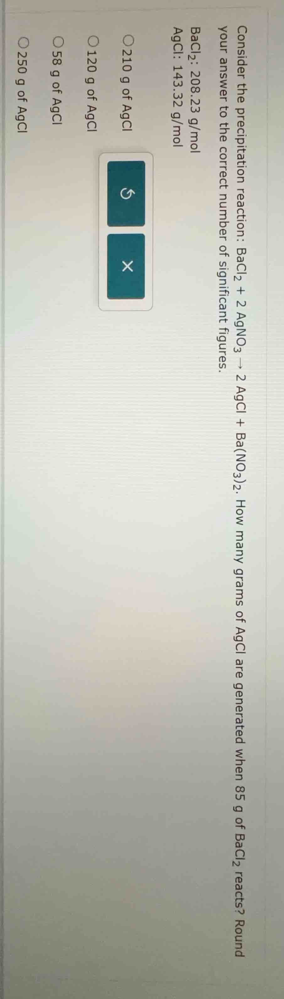 consider the precipitation reaction: bacl₂ + 2 agno₃ → 2 agcl + ba(no₃)…