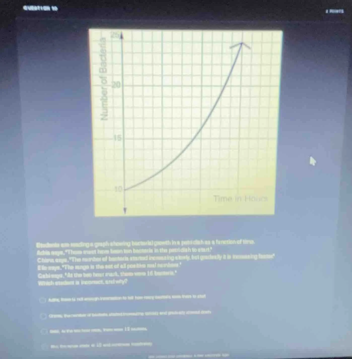 students are reading a graph showing bacterial growth in a petri dish a…