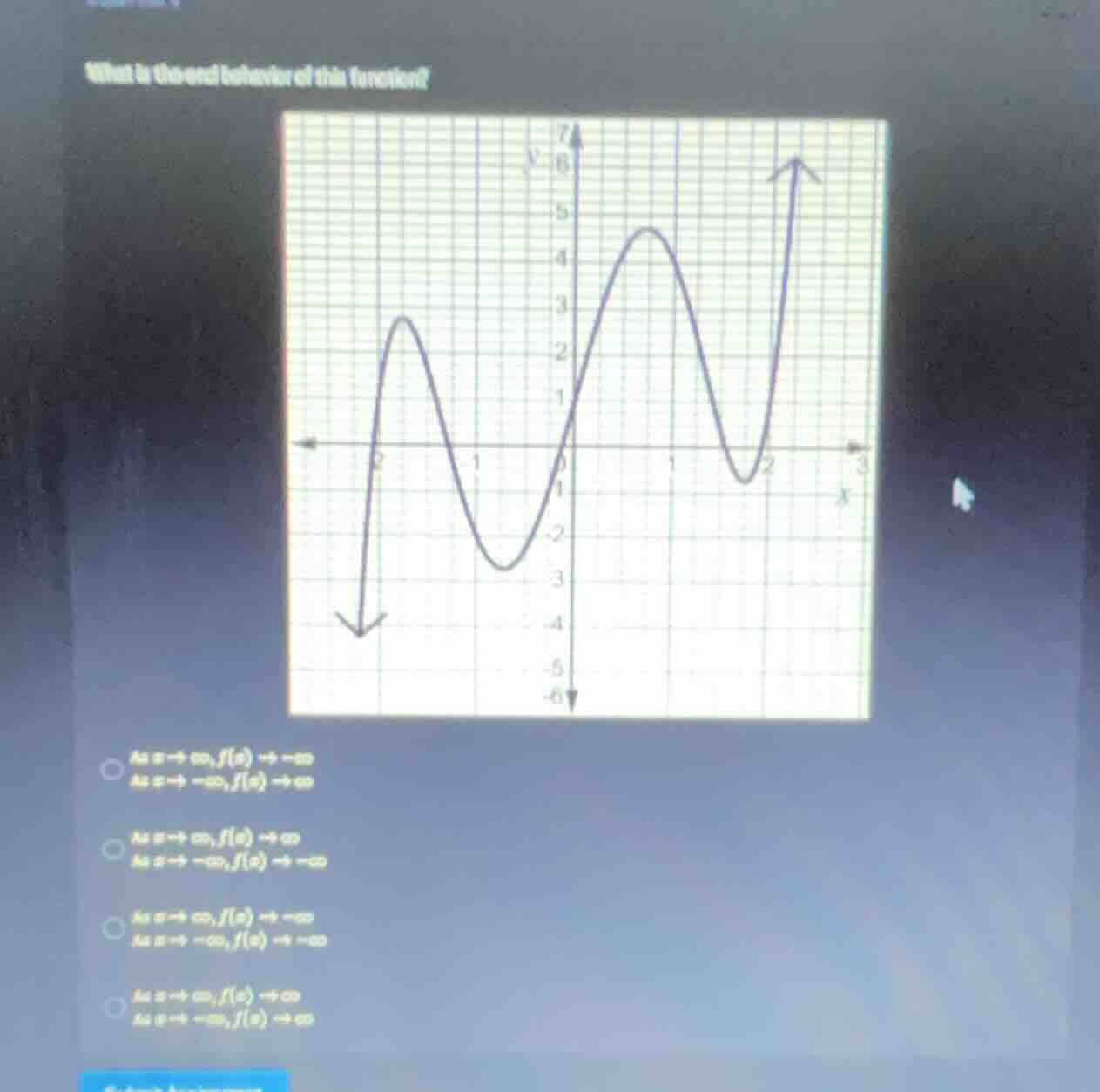 what is the end behavior of this function? options: as ( x \to infty ),…
