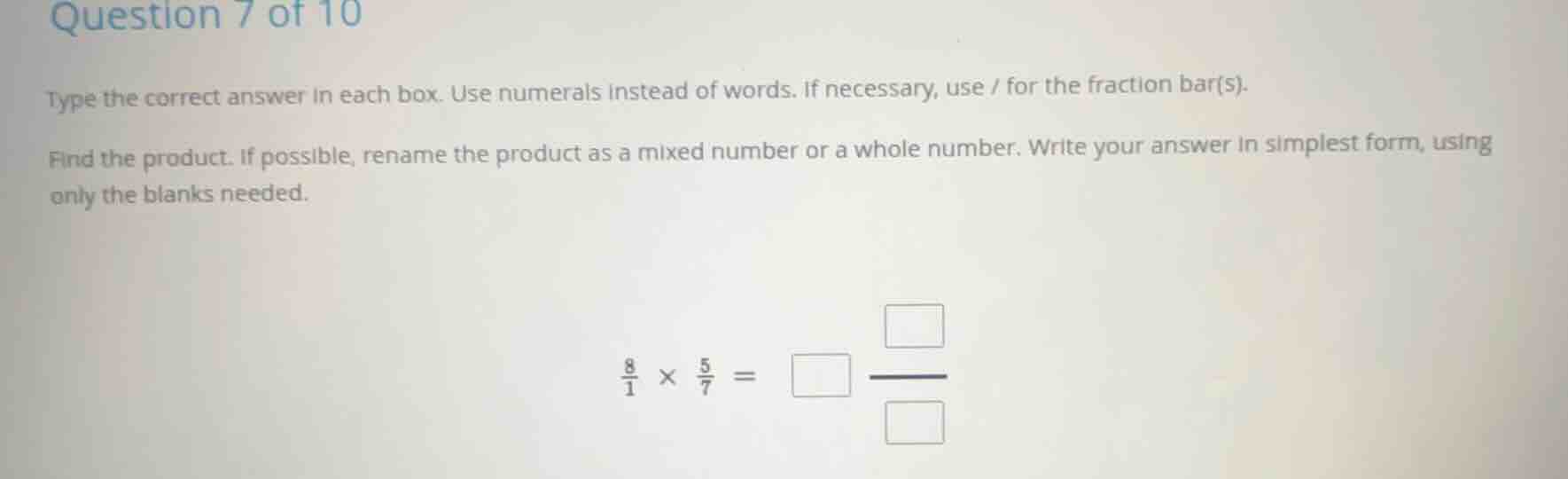 question 7 of 10 type the correct answer in each box. use numerals inst…
