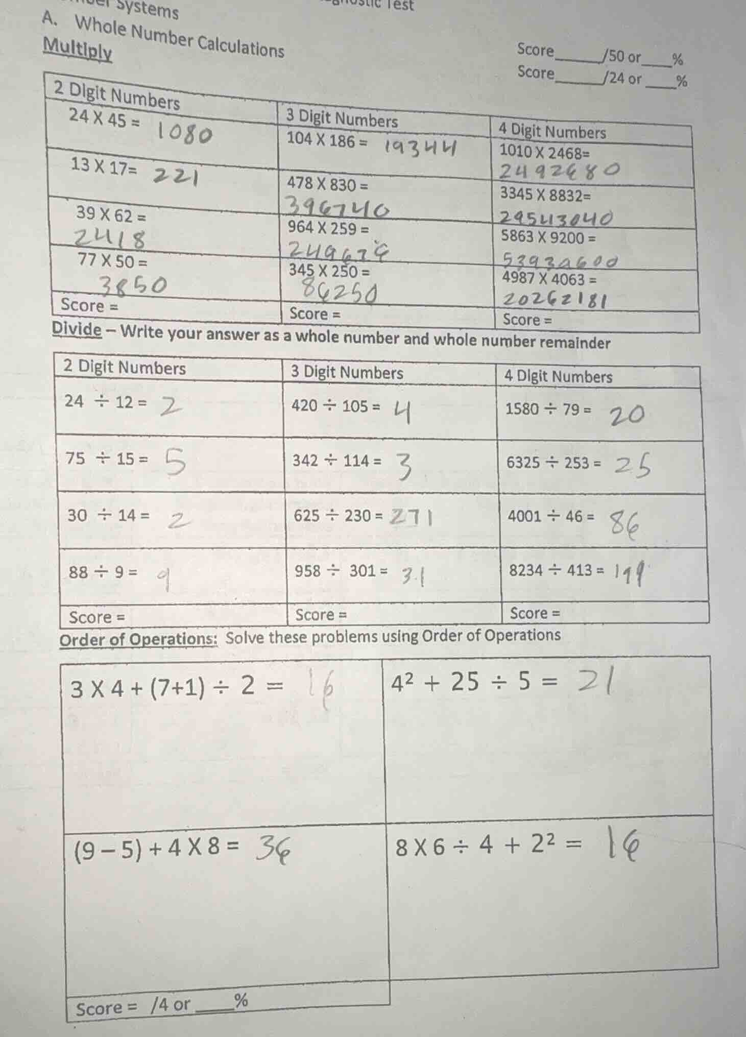 systems a. whole number calculations multiply score_____/50 or_____% sc…
