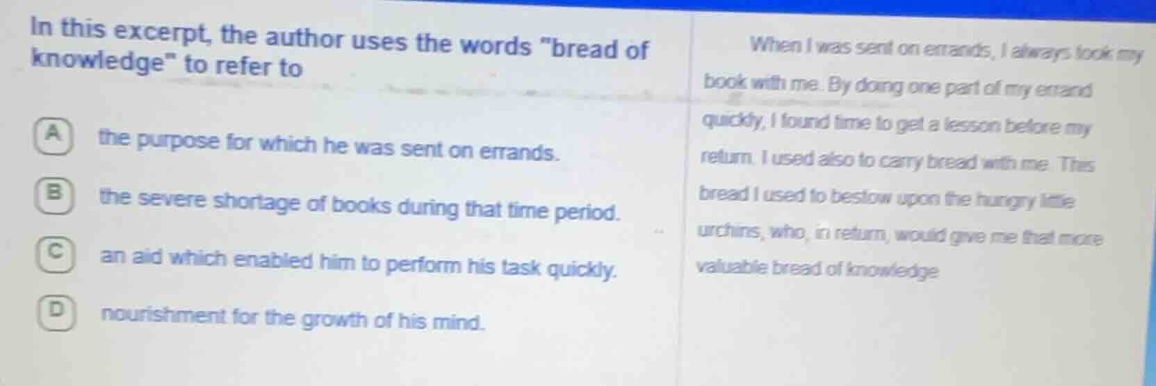in this excerpt, the author uses the words \bread of knowledge\ to refe…