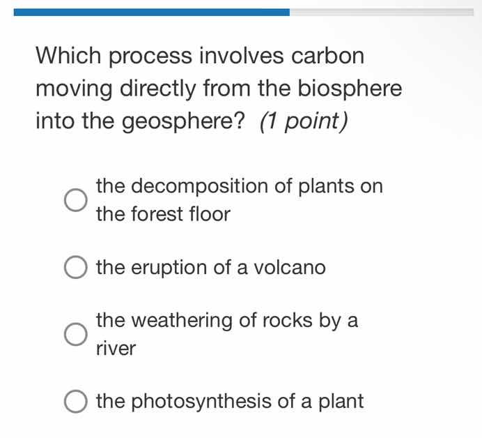 which process involves carbon moving directly from the biosphere into t…