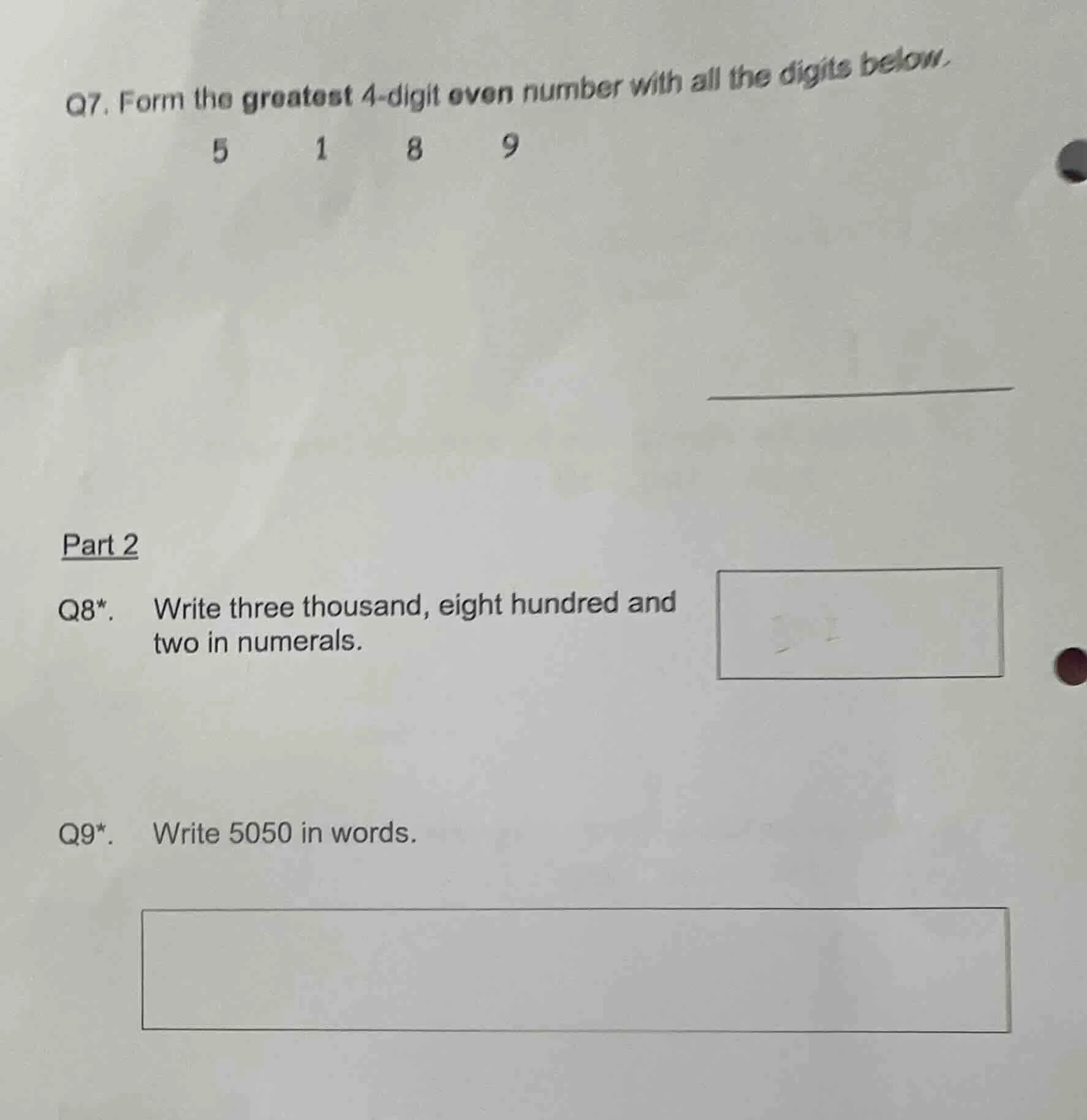 q7. form the greatest 4 - digit even number with all the digits below. …