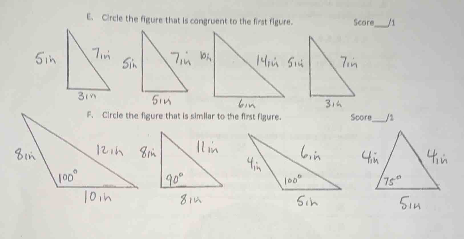 e. circle the figure that is congruent to the first figure. score /1 5i…