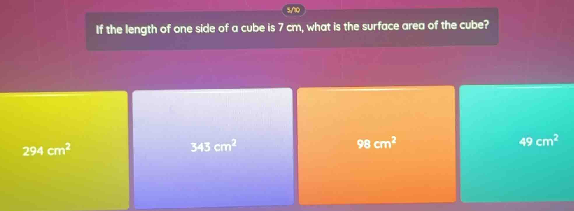 if the length of one side of a cube is 7 cm, what is the surface area o…