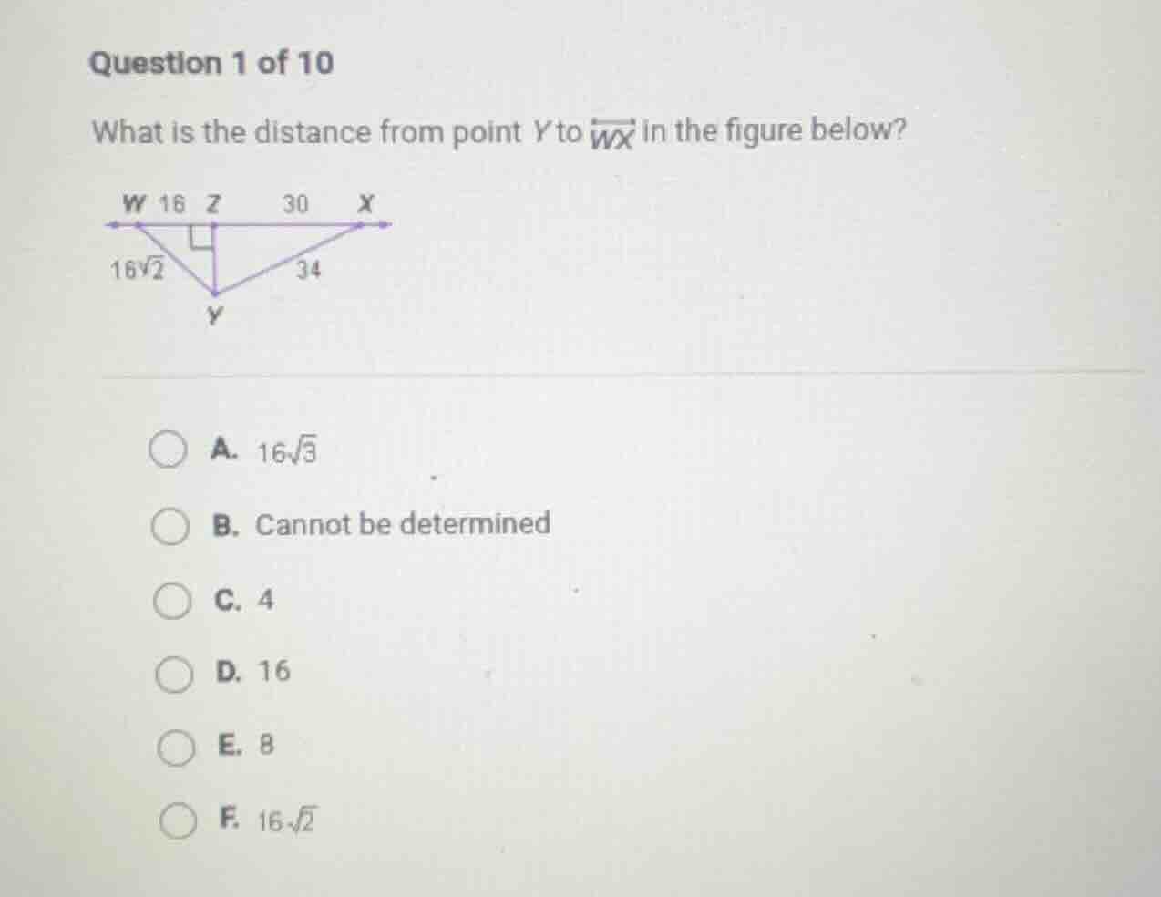 question 1 of 10 what is the distance from point y to \\(\\overleftrigh…