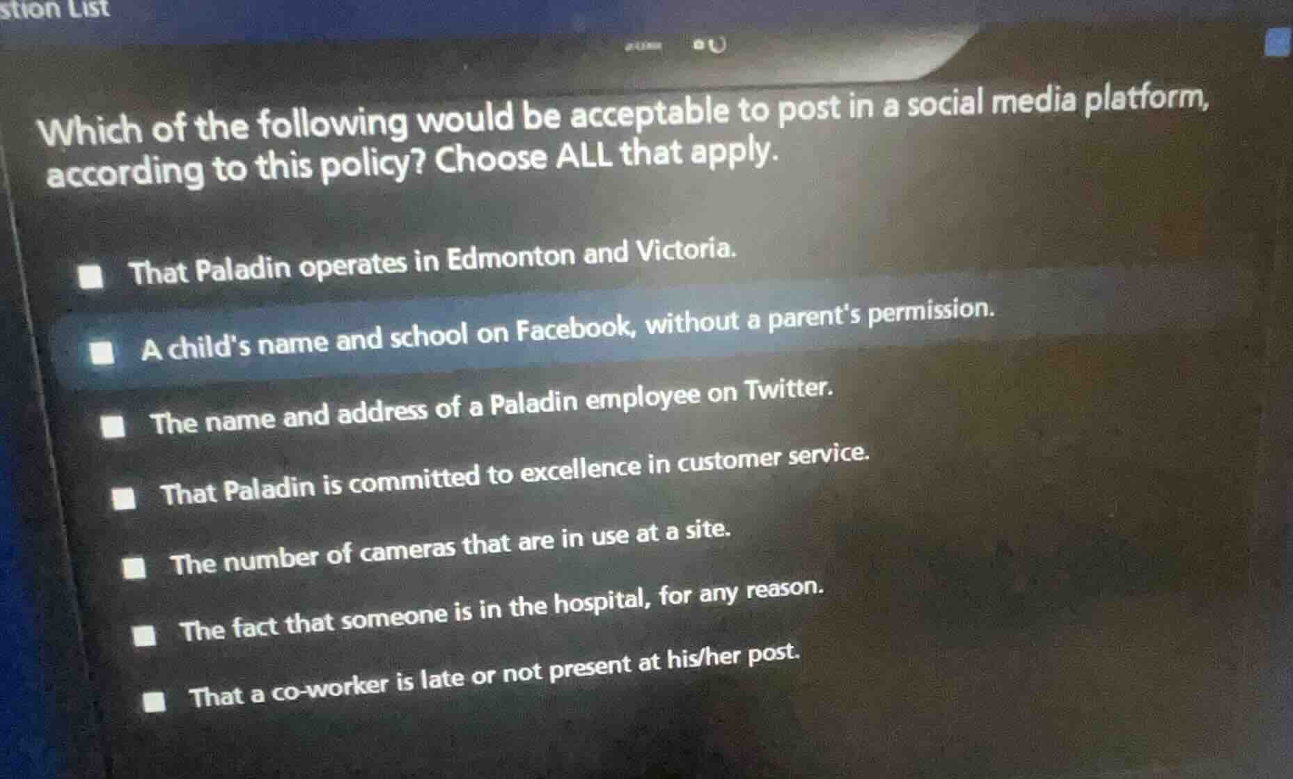 which of the following would be acceptable to post in a social media pl…