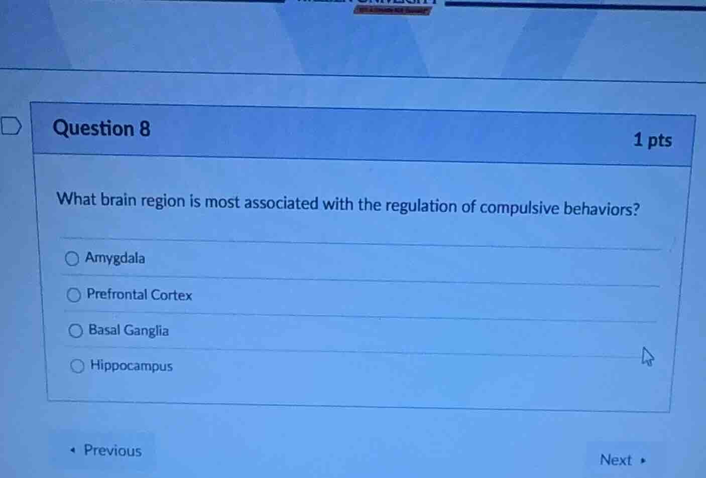 question 8 1 pts what brain region is most associated with the regulati…