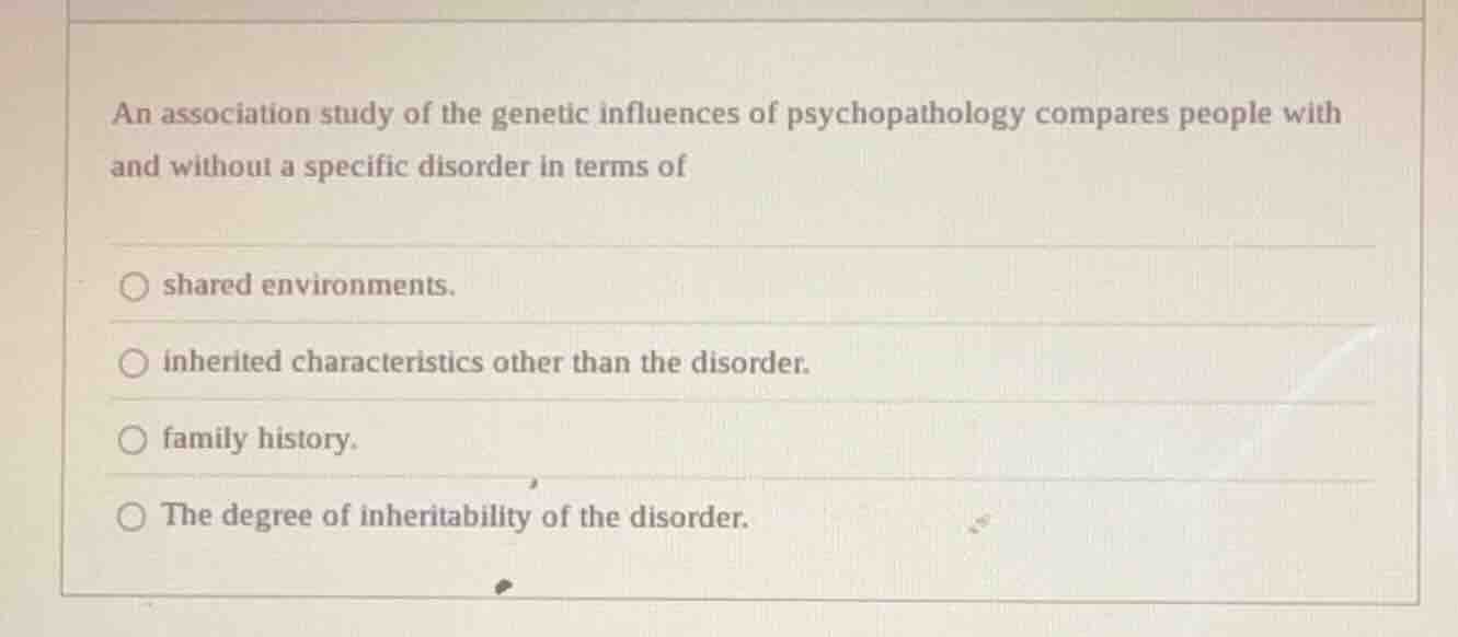 an association study of the genetic influences of psychopathology compa…