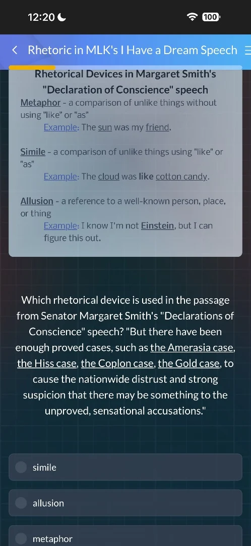 rhetorical devices in margaret smiths \declaration of conscience\ speec…