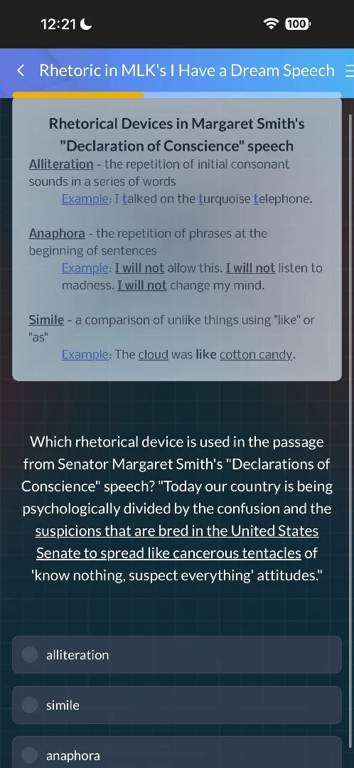 rhetorical devices in margaret smiths \declaration of conscience\ speec…