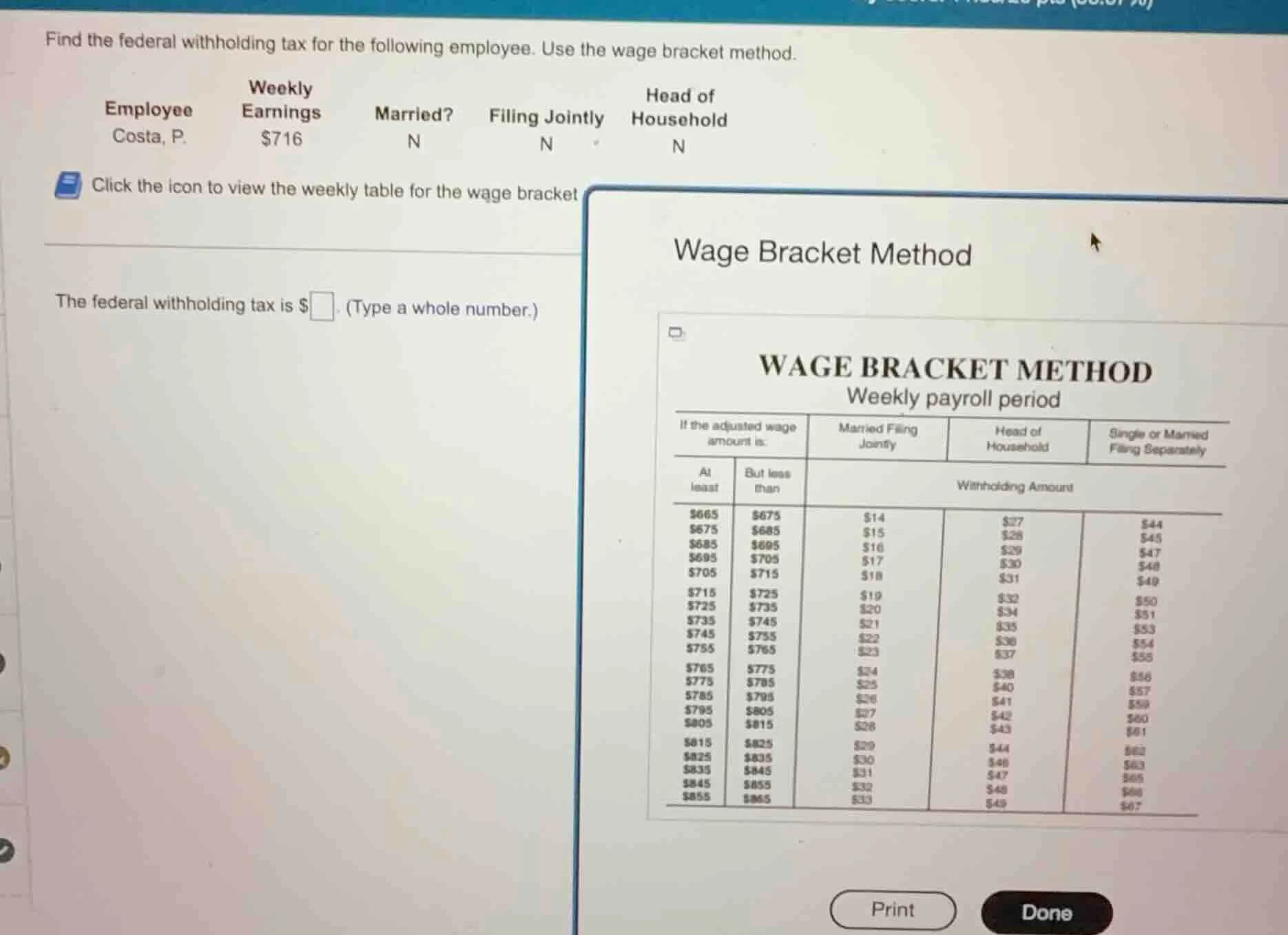 find the federal withholding tax for the following employee. use the wa…
