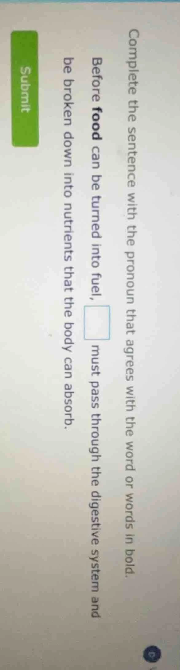 complete the sentence with the pronoun that agrees with the word or wor…