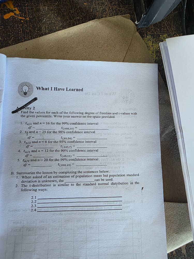 what i have learned activity 2 a. find the values for each of the follo…