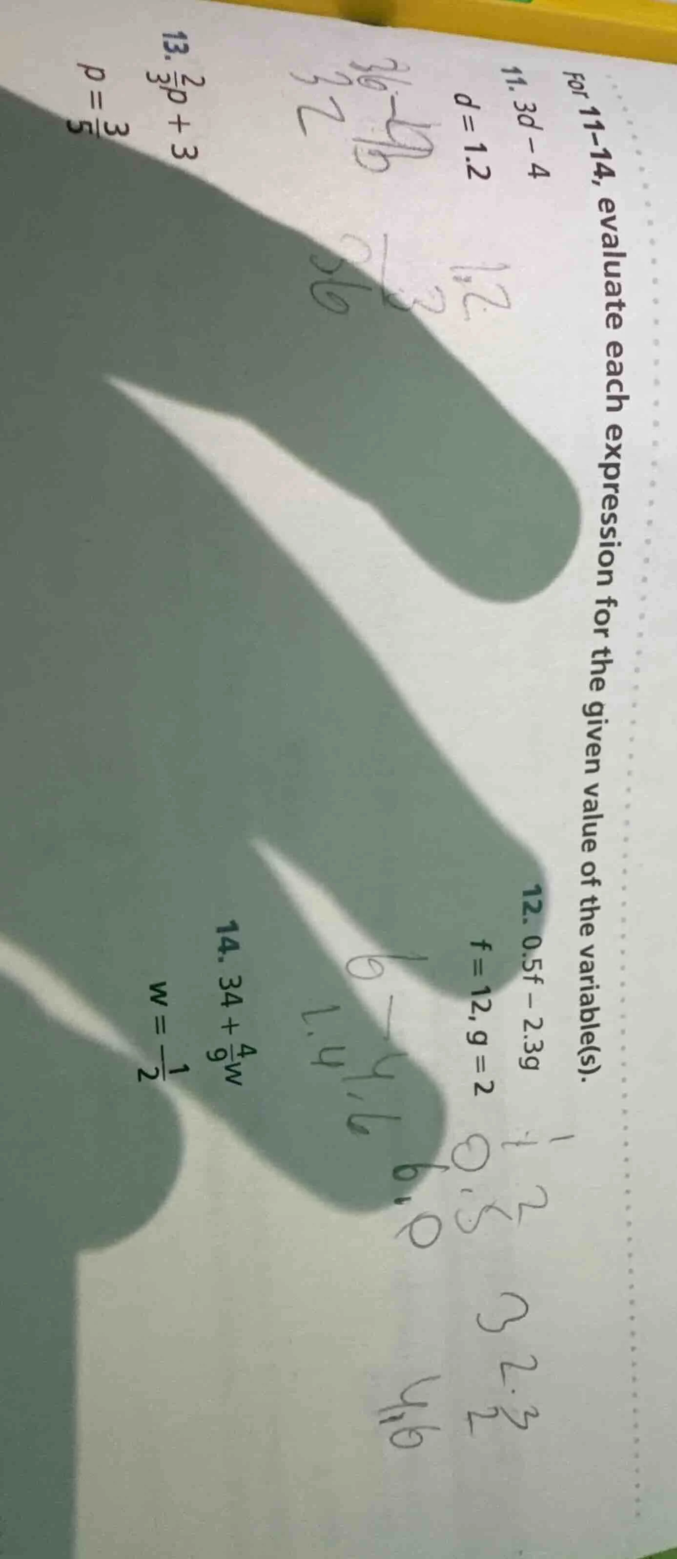 for 11-14, evaluate each expression for the given value of the variable…