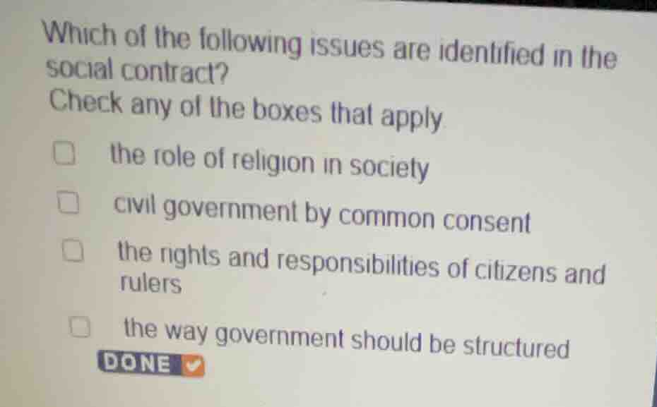 which of the following issues are identified in the social contract? ch…