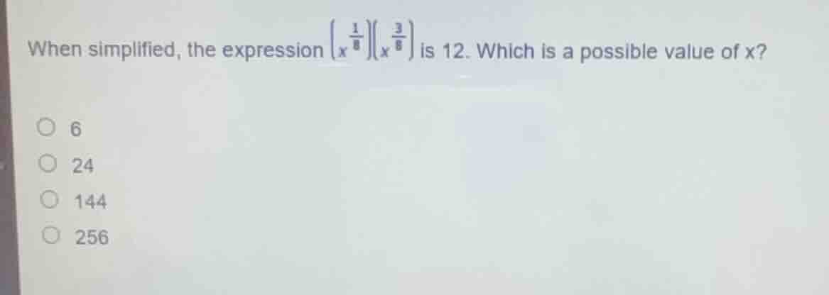 when simplified, the expression \\(\\left(x^{\\frac{1}{8}}\ ight)\\left…