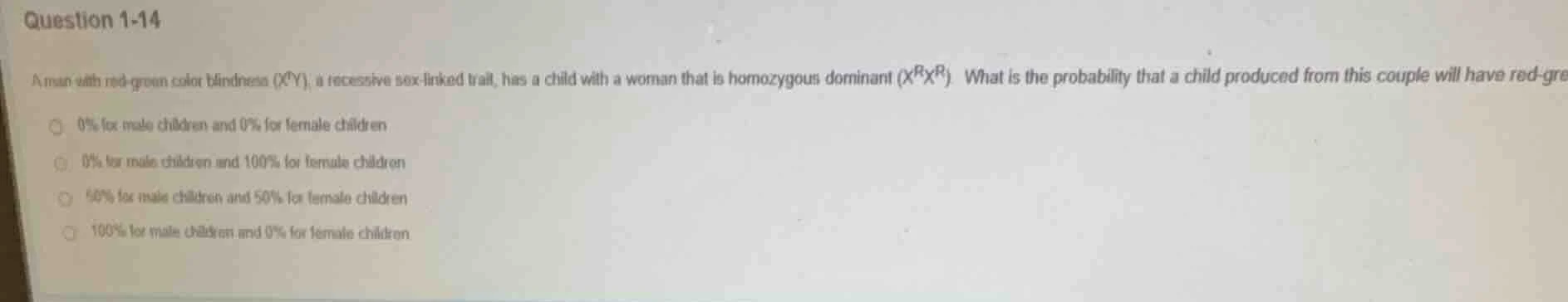 question 1-14 a man with red - green color blindness ((x^{r}y)), a rece…