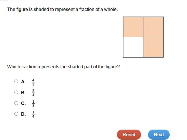 the figure is shaded to represent a fraction of a whole. which fraction…