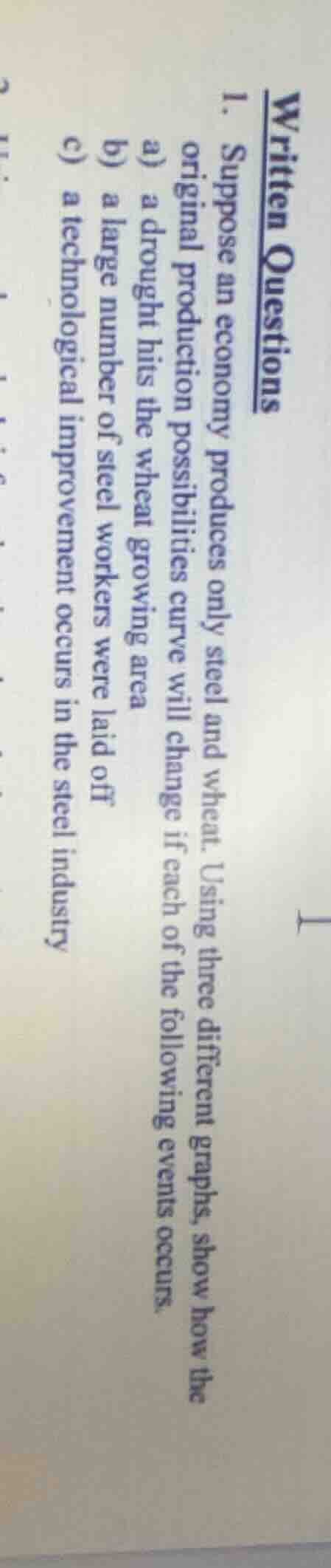 written questions 1. suppose an economy produces only steel and wheat. …