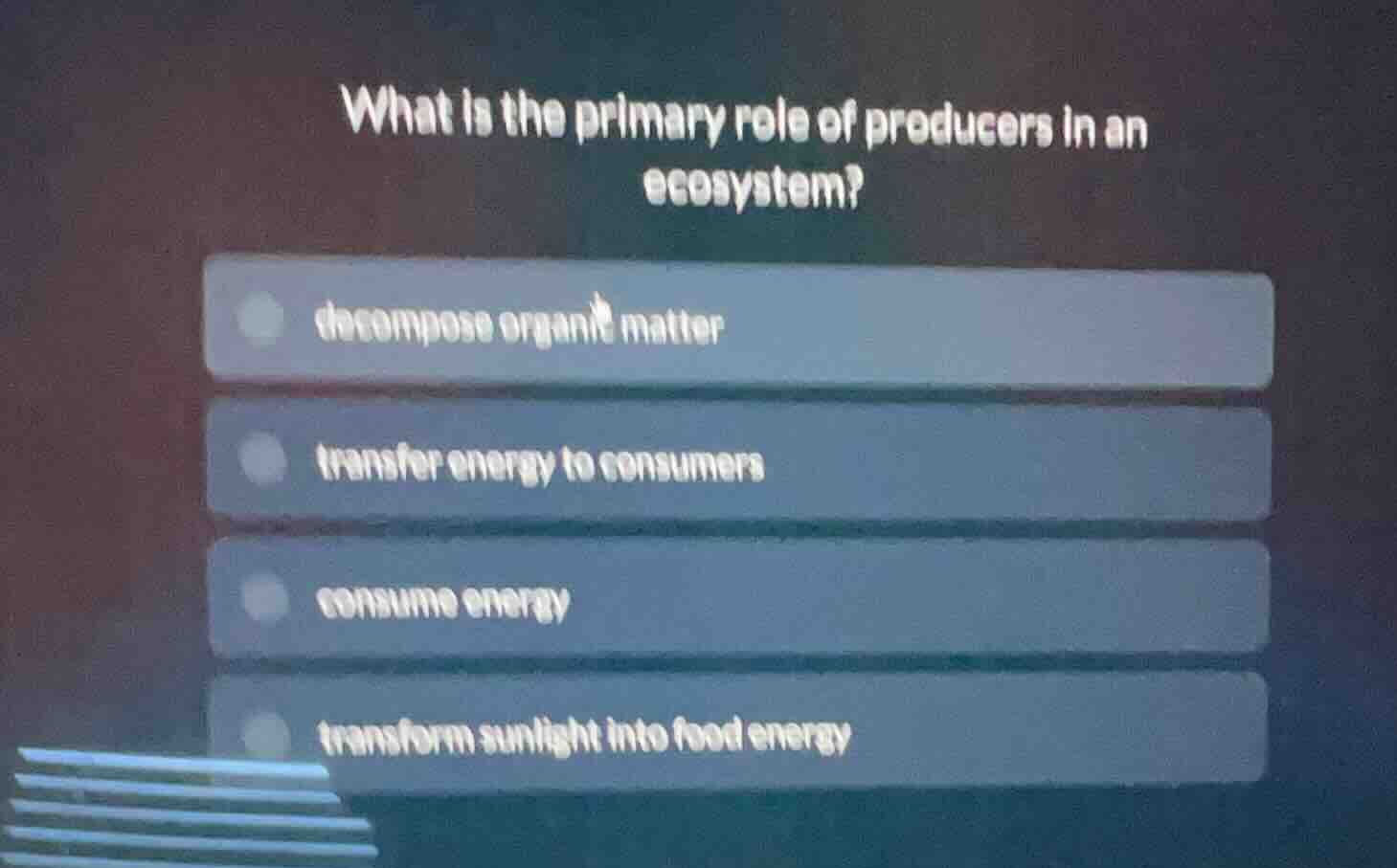 what is the primary role of producers in an ecosystem? decompose organi…