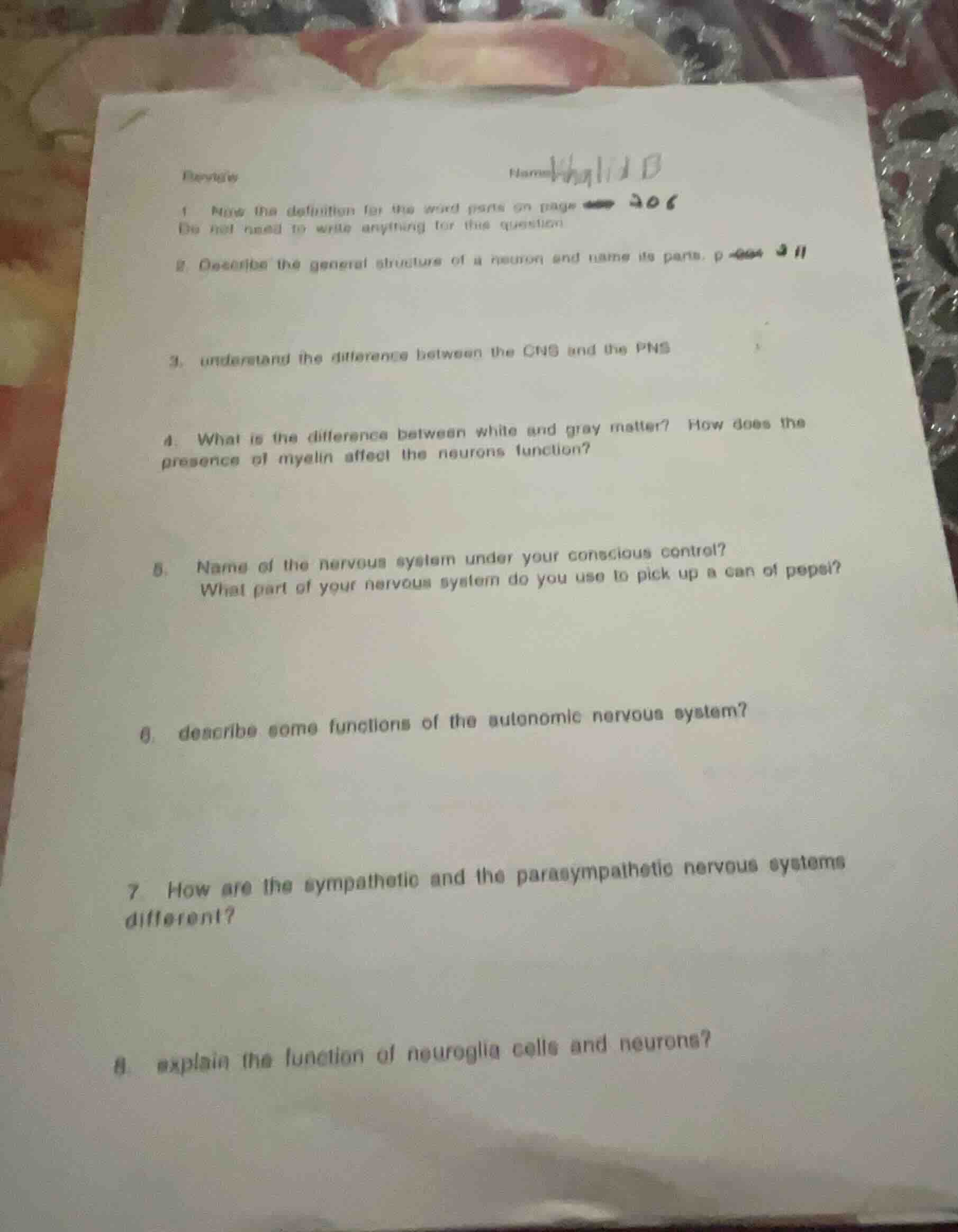 review name 1. know the definition for the word parts on page 206 do no…