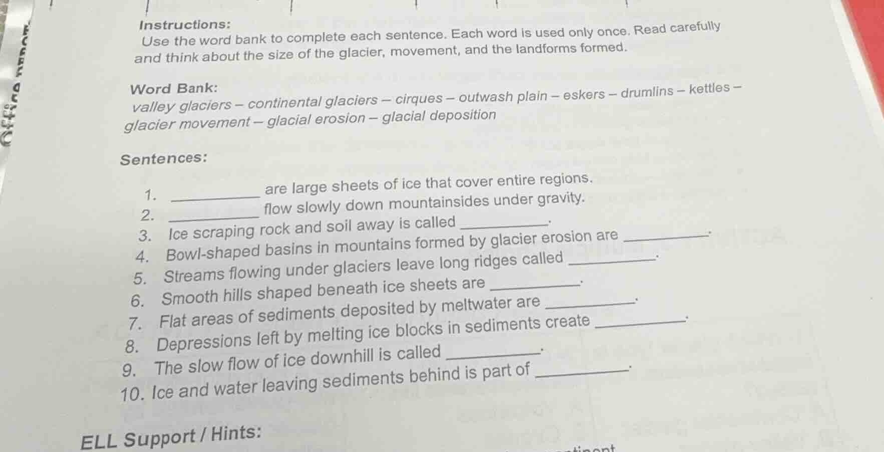 instructions: use the word bank to complete each sentence. each word is…