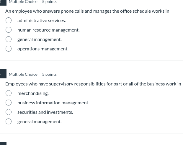 multiple choice 5 points an employee who answers phone calls and manage…