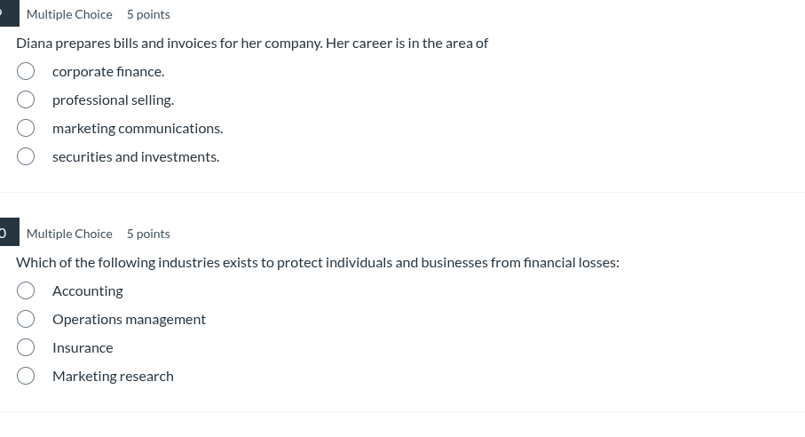 diana prepares bills and invoices for her company. her career is in the…