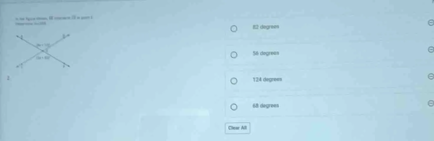 in the figure shown, ab intersects cd at point e. 2. find the measure o…
