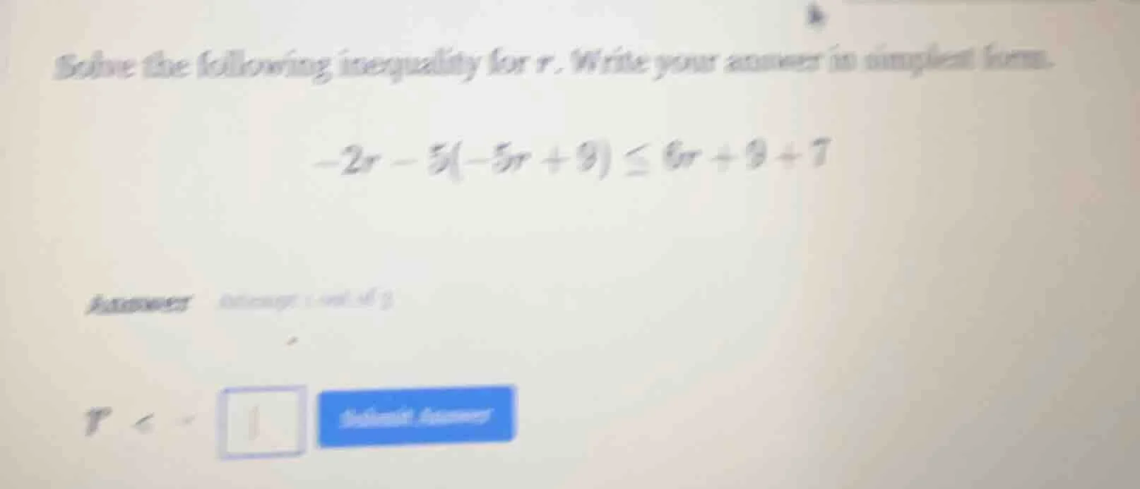 solve the following inequality for r. write your answer in simplest for…