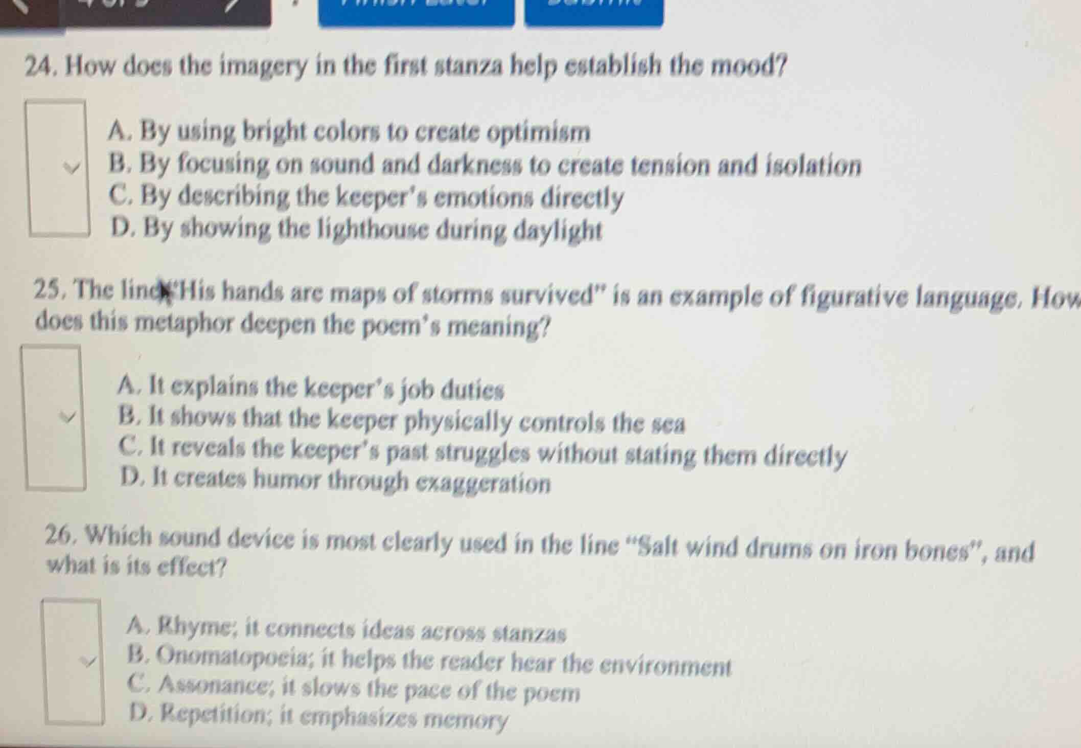 24. how does the imagery in the first stanza help establish the mood? a…