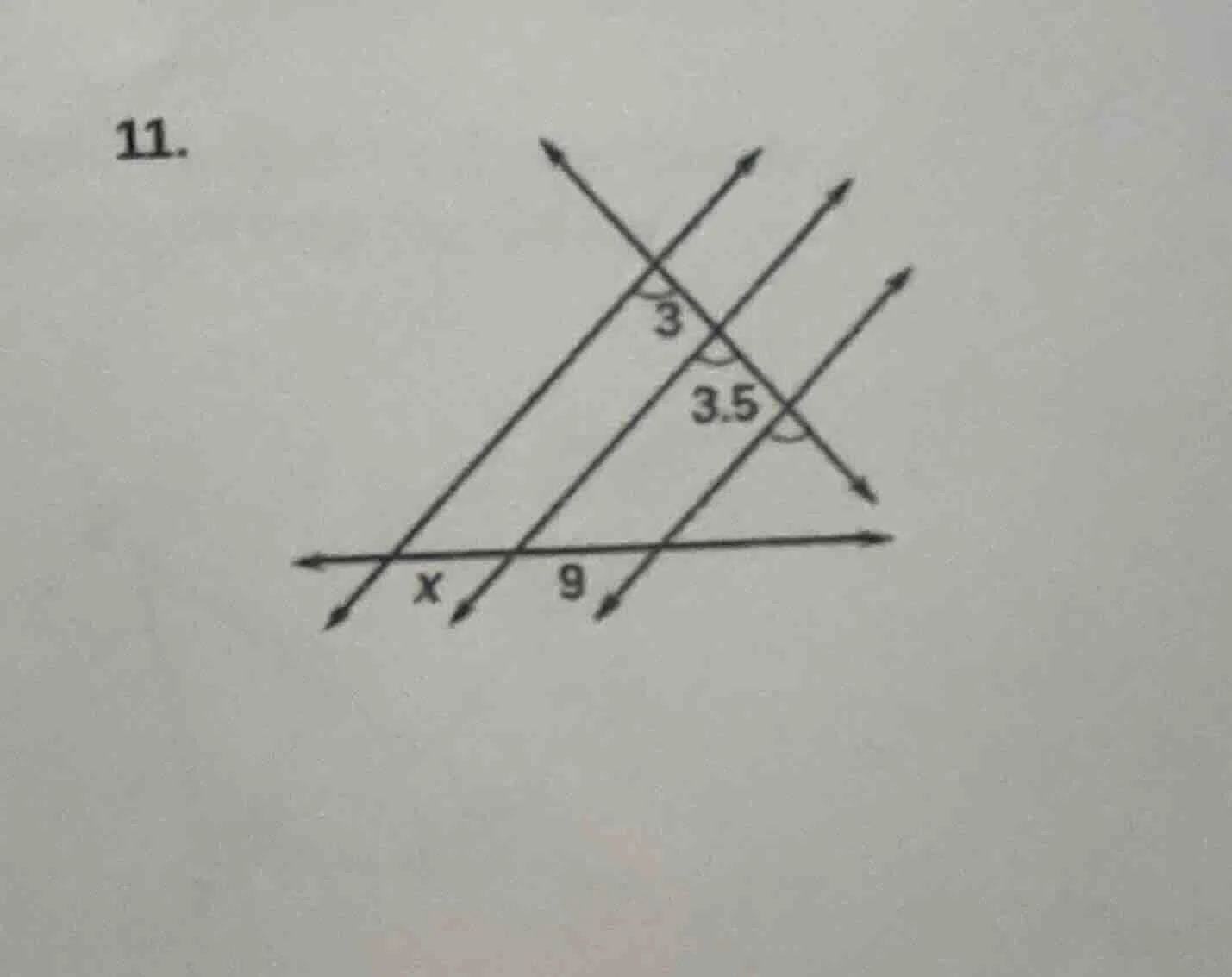 11. (image of a diagram with parallel lines and transversals, showing s…