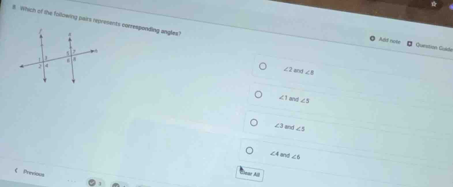 8. which of the following pairs represents corresponding angles? option…
