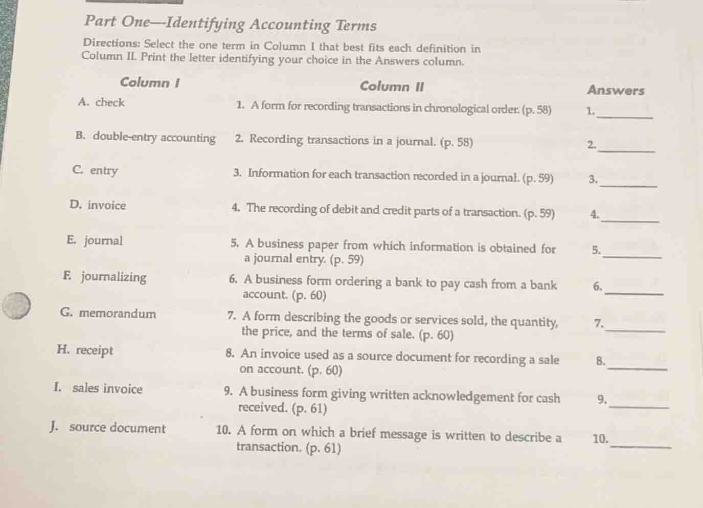 part one—identifying accounting terms directions: select the one term i…