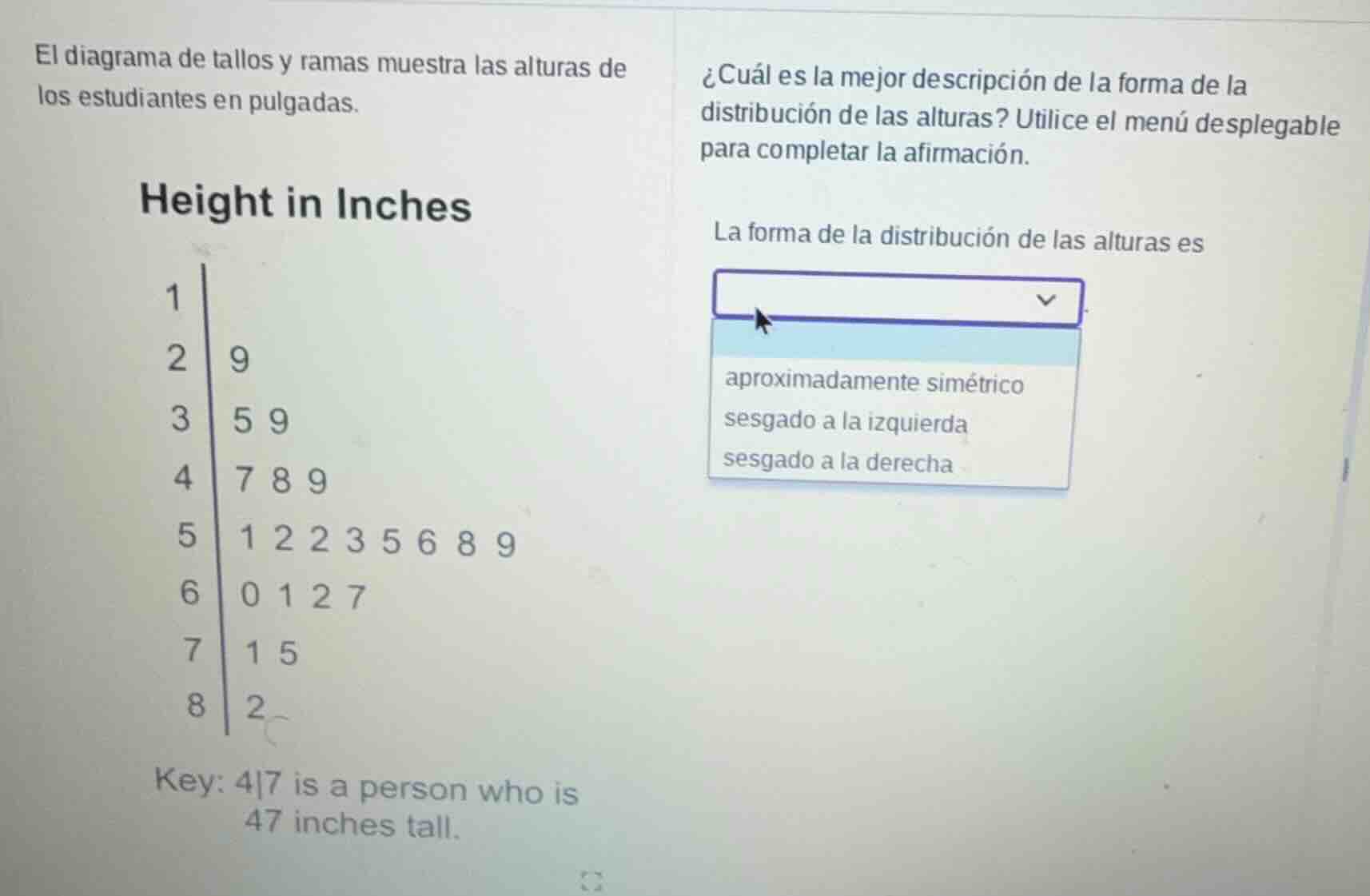 el diagrama de tallos y ramas muestra las alturas de los estudiantes en…