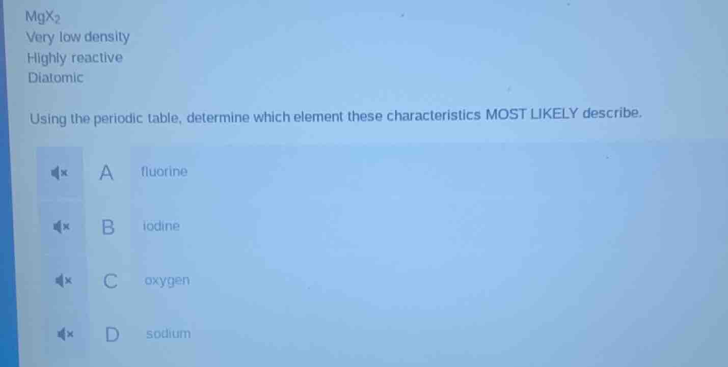 mgx₂ very low density highly reactive diatomic using the periodic table…