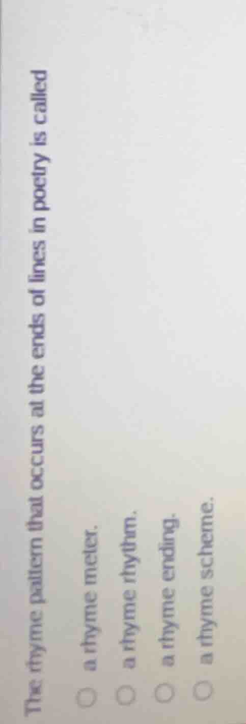 the rhyme pattern that occurs at the ends of lines in poetry is called …