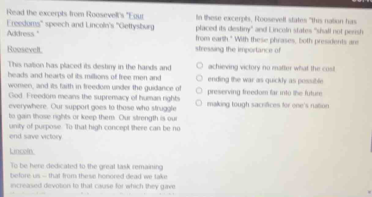 read the excerpts from roosevelt’s four freedoms speech and lincoln’s g…