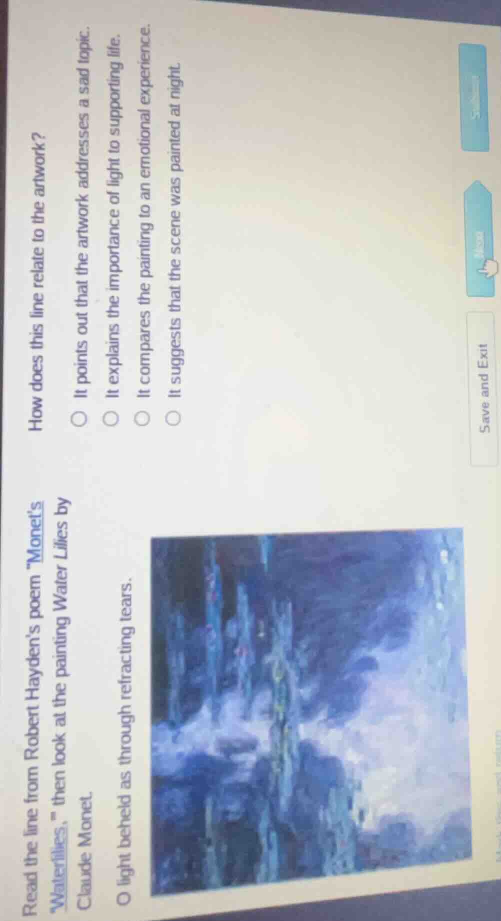 read the line from robert hayden’s poem “monet’s waterlilies,” then loo…