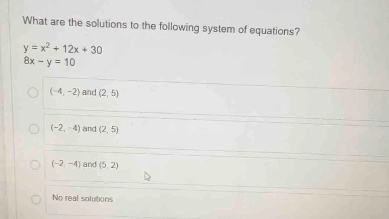 what are the solutions to the following system of equations? y = x² + 1…
