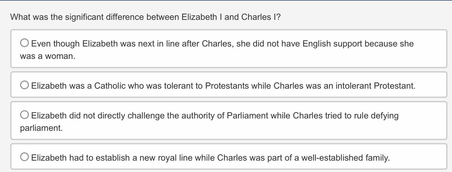 what was the significant difference between elizabeth i and charles i? …