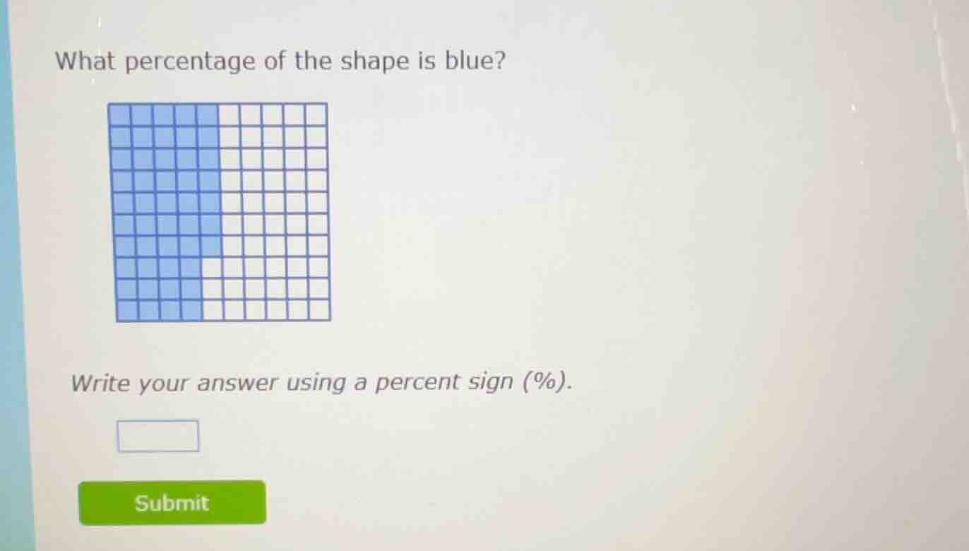 what percentage of the shape is blue? write your answer using a percent…