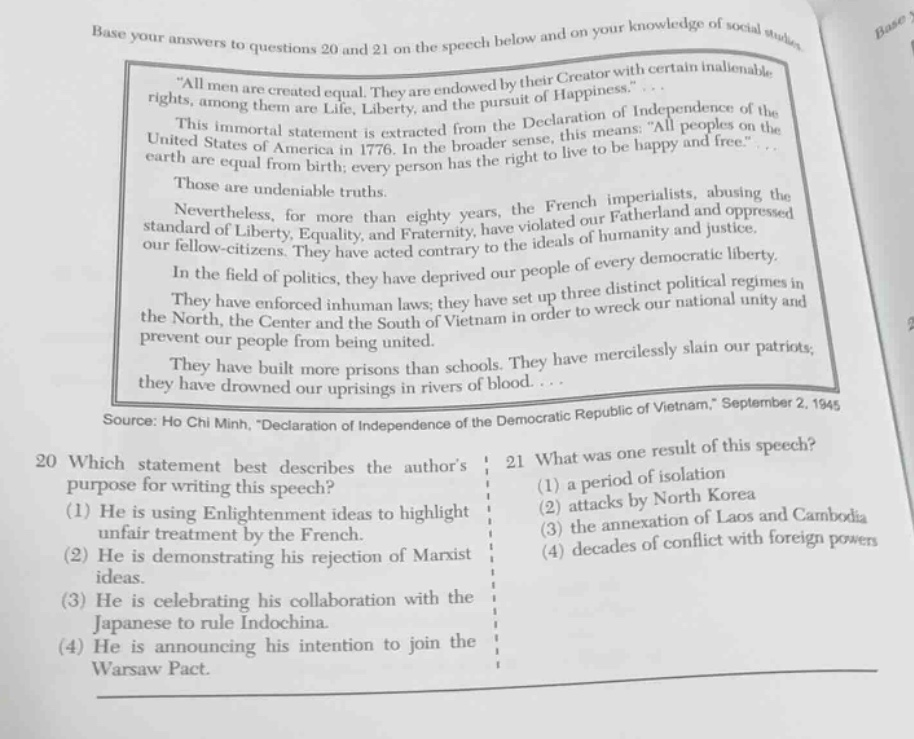 base your answers to questions 20 and 21 on the speech below and on you…