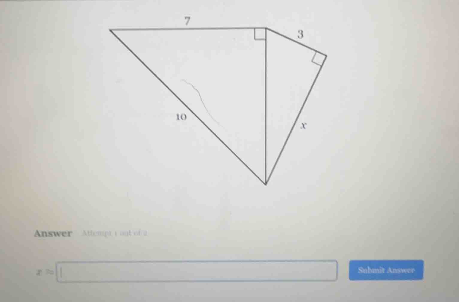 there is a geometric figure composed of two right triangles. the left r…
