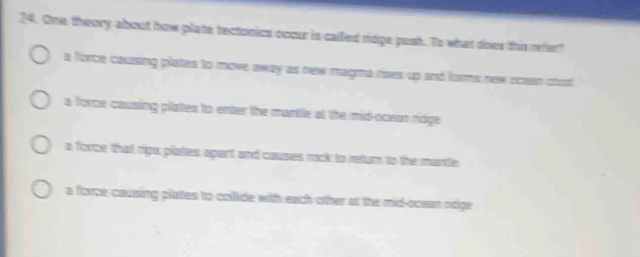 24. one theory about how plate tectonics occur is called ridge push. to…