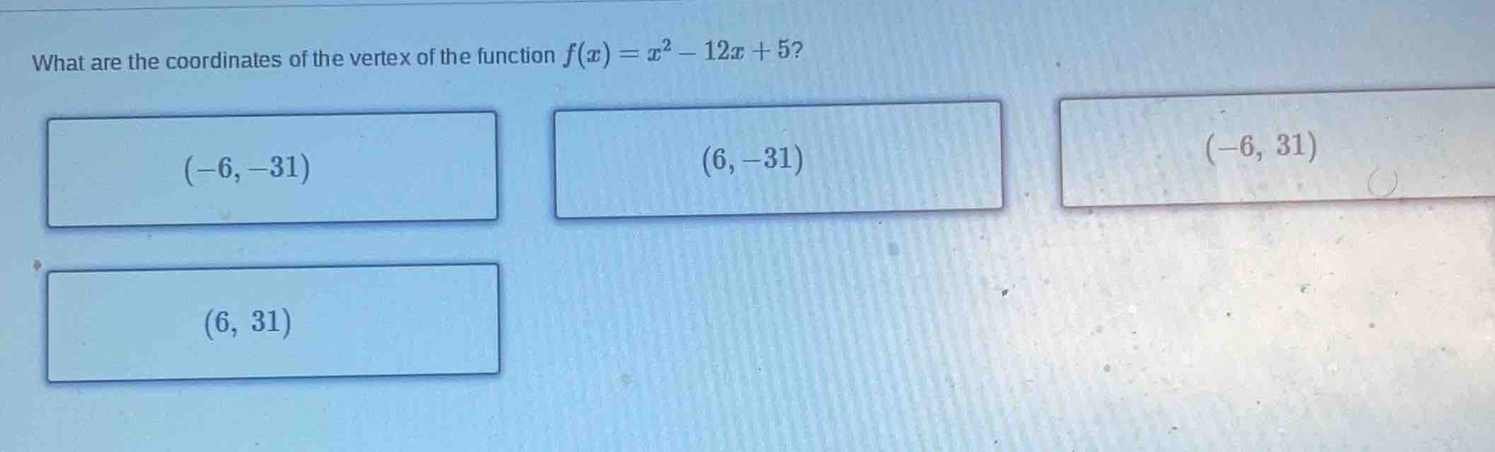 what are the coordinates of the vertex of the function $f(x)=x^2 - 12x …