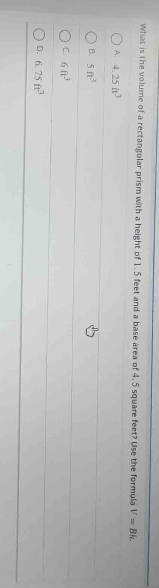 what is the volume of a rectangular prism with a height of 1.5 feet and…