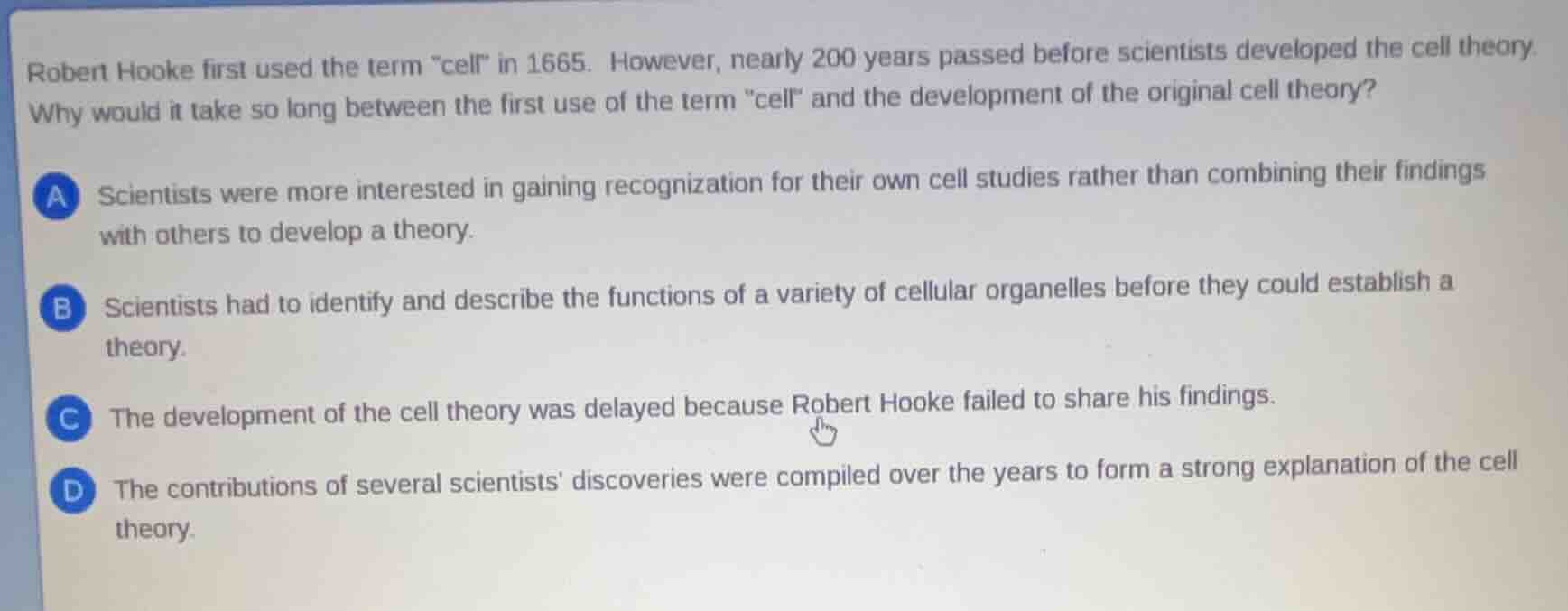 robert hooke first used the term \cell\ in 1665. however, nearly 200 ye…